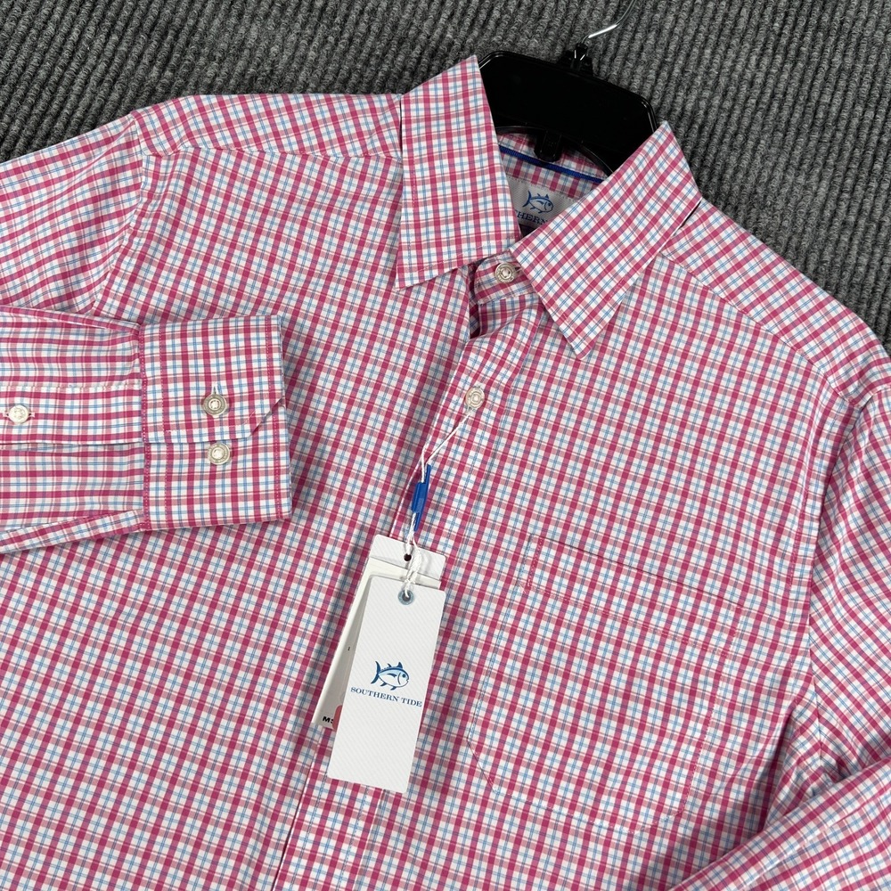 Southern Tide Shirt Mens Small Pink Plaid Long Sleeve Button Up Charleston New